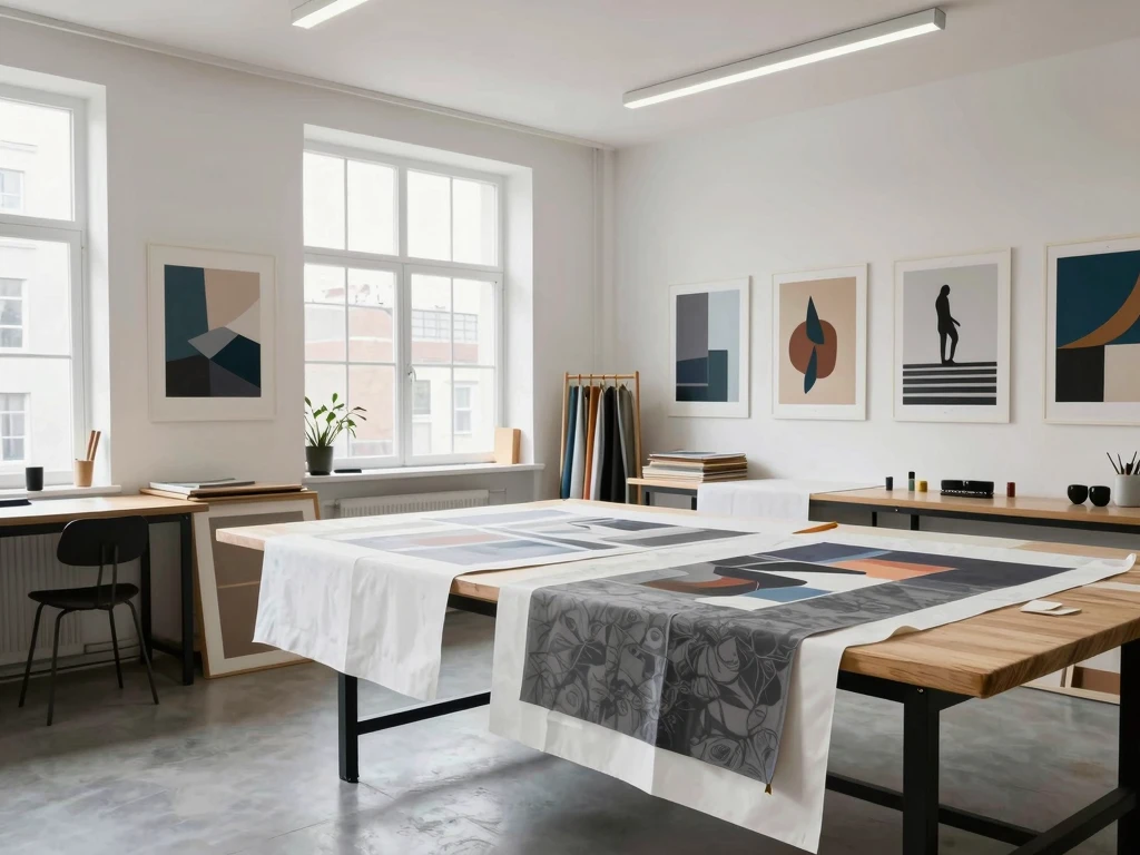 Dlixanarthitphel design studio workspace with artistic prints and premium fabrics