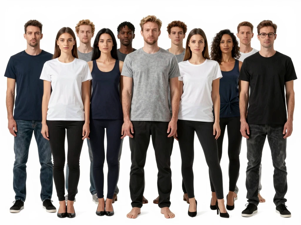 Dlixanarthitphel unisex t-shirt fit guide showing different body types